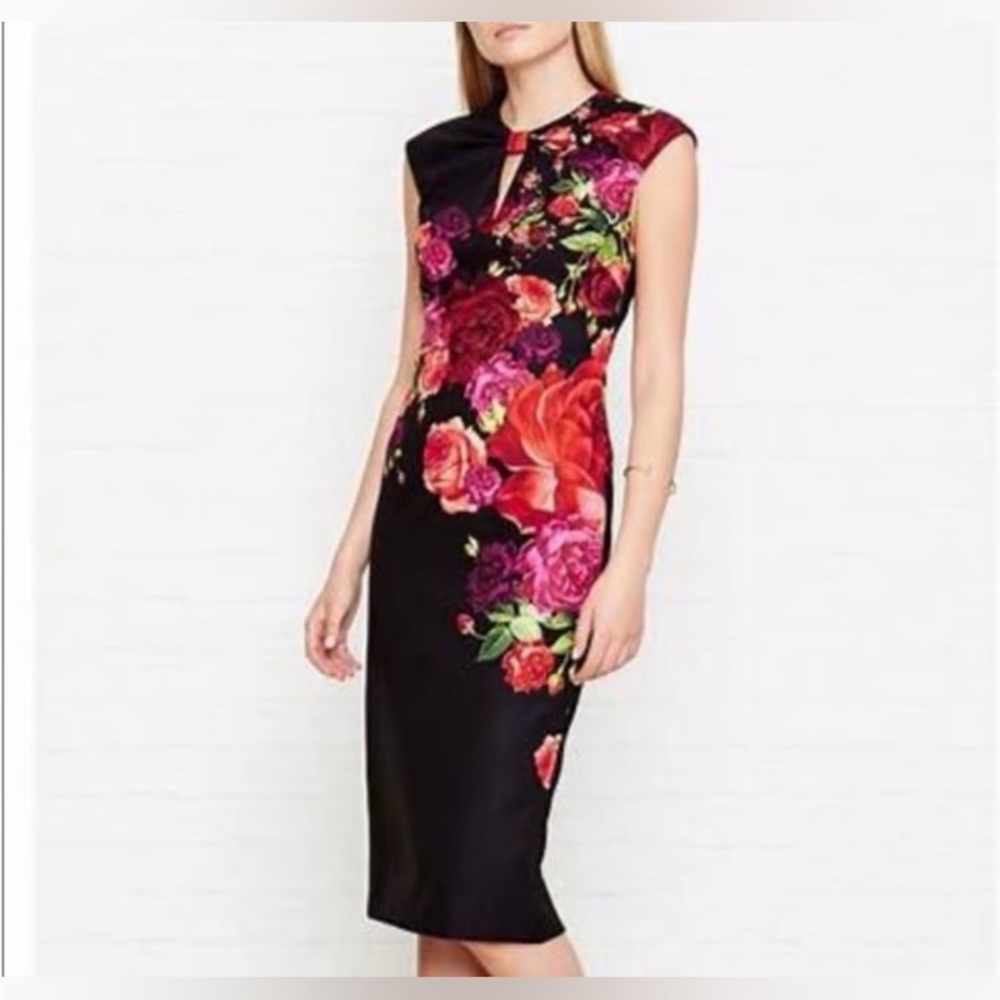 Ted Baker London Mirrie Floral Black Midi Dress sz 1 - Picture 4 of 11